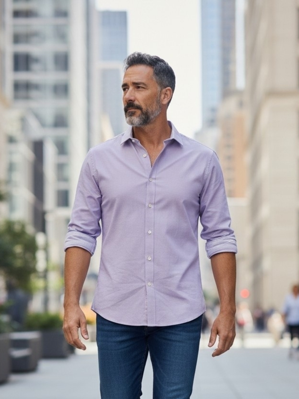 Axist Men’s Stylish Classic Textured Dress Shirt in Lavender XXL